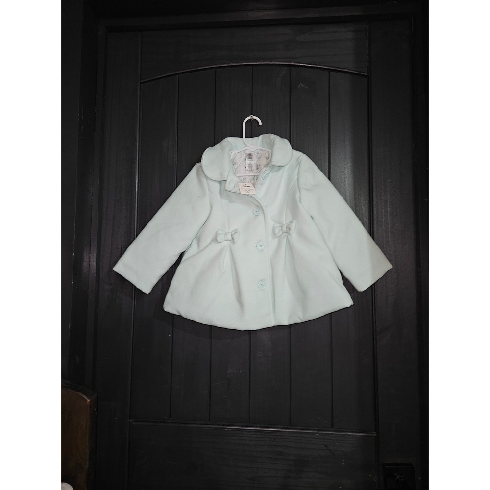 Girls Dress Coat Mint Green Button Up Bow Accents Adorable Outerwear